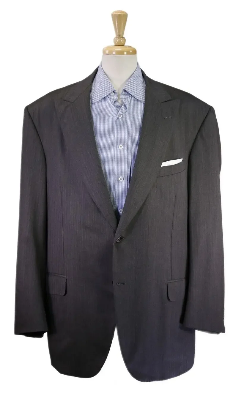 Oxxford Gray Herringbone Peak Lapel 2-Btn Super 140's Wool Blazer 48L